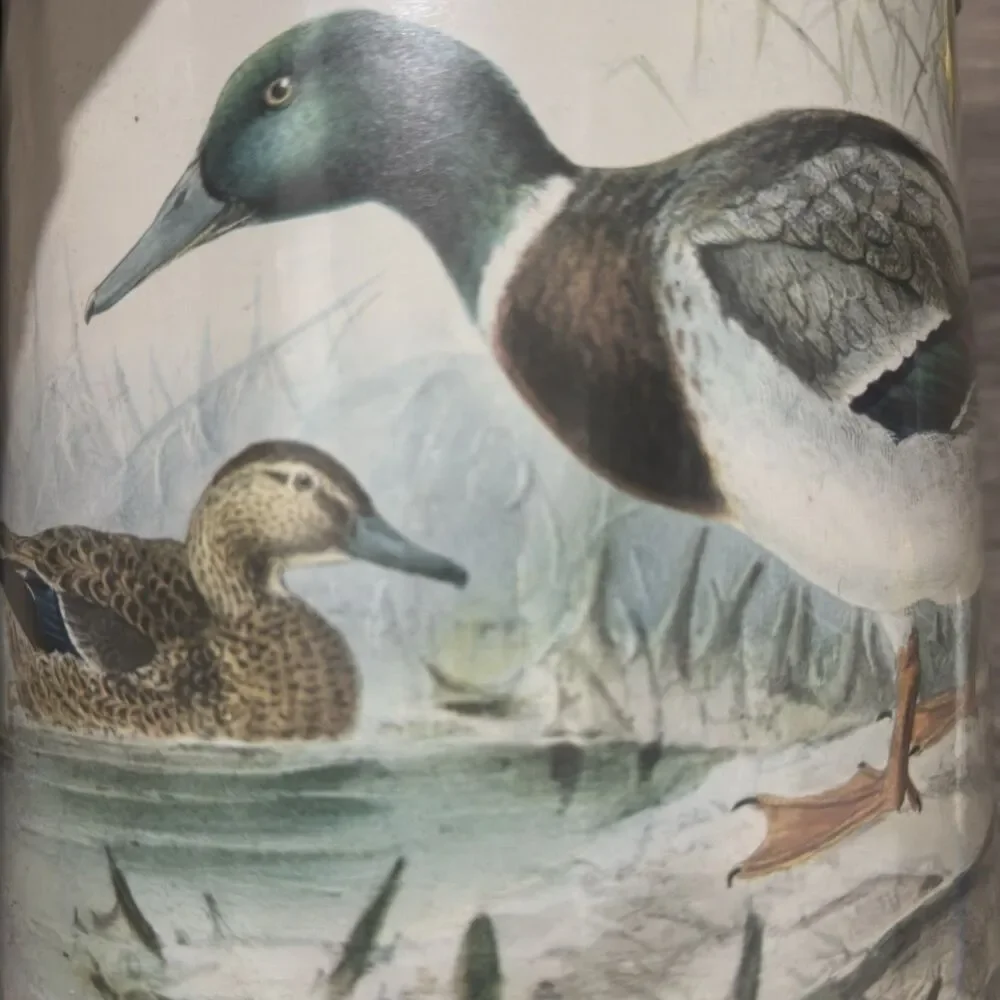 Vintage Mallard Duck Ice Bucket Faux Leather Hunting Lodge Cabin Barware Cottage